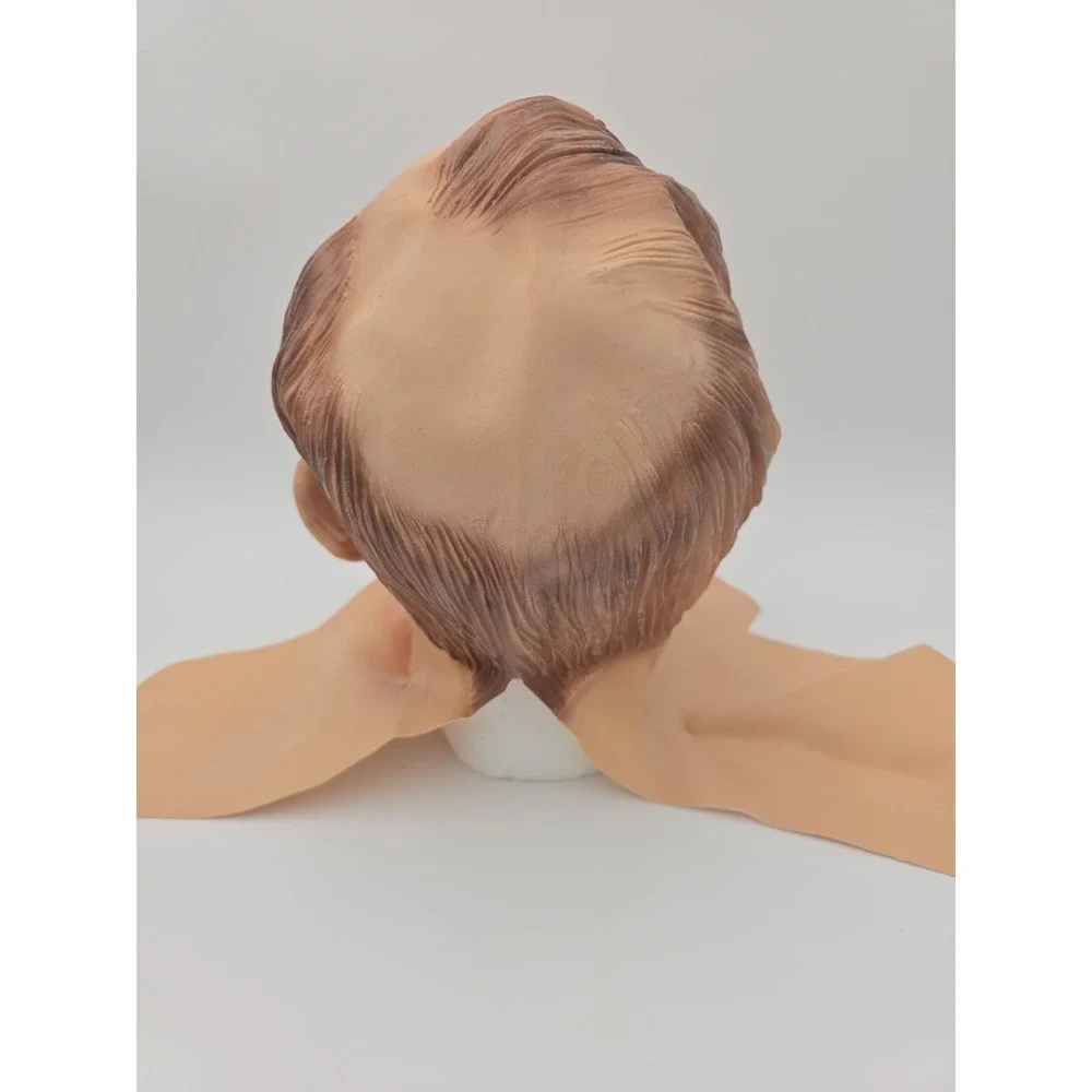 Full Head Mask Old Man Brown Hair Beard Wrinkles Bald Creepy Halloween